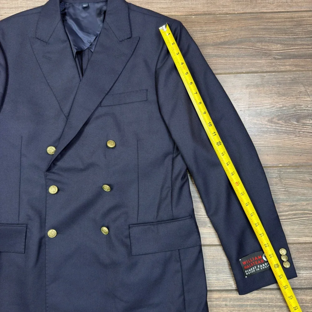 J.Crew Men 40R Blazer Navy William Halstead Wool Double Breasted Gold Button NEW